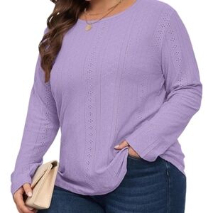 Fantaslook. Women's Lavender Eyelet Long Sleeve Top. Size 3X. NWT.